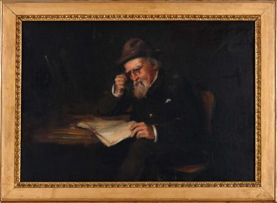 an image of a painting of a man sitting at a table