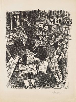 un dessin en noir et blanc représentant un groupe de personnes debout devant un bâtiment