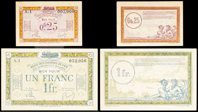 four different bank notes with different designs on them on a black background