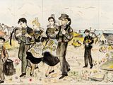 drawing of a group of people standing in a field next to each other