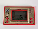 a red and silver electronic device with a mickey mouse on it