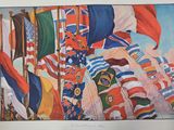 a picture of a painting of a bunch of flags