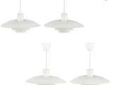 set of four white ceiling lights with glass shades on each of them