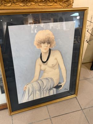 tableau représentant une femme assise sur une chaise devant un miroir