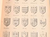 an old book with a bunch of different shields on it