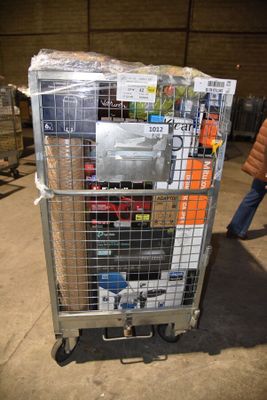 a cart that has a lot of items in it