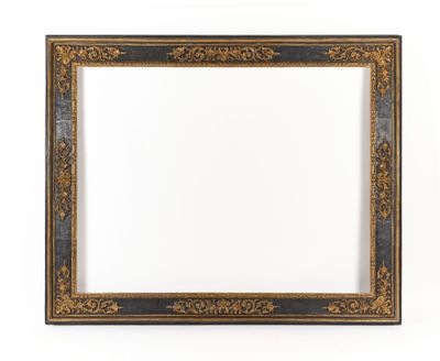 a black and gold picture frame on a white background