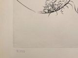 a black and white drawing of a bird flying in the sky