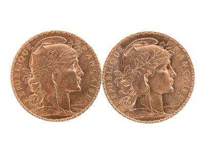 Deux pièces de 20 Francs or au coq de 1907 et 1913, (usures)… - Photo 1