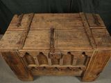 an old wooden table with a drawer on top of it