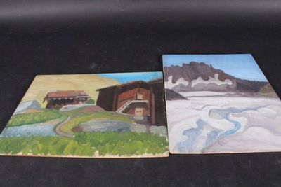 Maurice DELAVIER (1902-1986) Glacier et Chalets de montagne