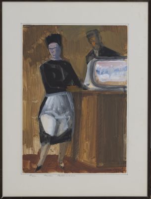 an image of a painting of a woman in a black dress and a man in a white shirt