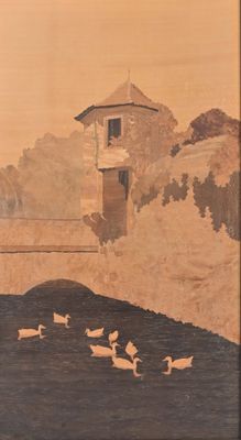 a picture of a painting of ducks in the water