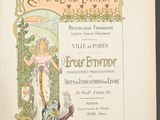 an old book with a picture of a woman in a dress