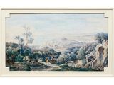 an image of a painting of a landscape with horses and a man on a horse