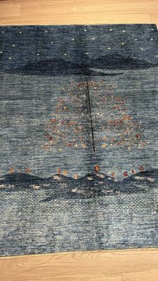 Tapis Afghan l’arbre de vie fond bleu 200 X 156
