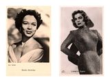 two black and white photos of a woman in a dress and a woman in a dress