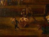 painting of a painting of a crowd of people and a horse drawn carriage