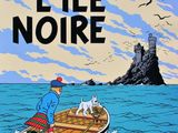 la couverture du livre *L'Île noire*, sur laquelle figurent un homme dans un bateau et un chien