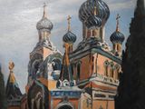 tableau représentant un tableau d'une église surmontée de dômes