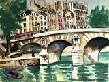 a painting of a bridge over a body of water