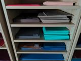 a lot of folders on the shelves in the room