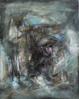 une peinture à l'huile représentant une peinture en noir et blanc d'un homme