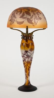GALLE Lampe Champignon, pied balustre et abat-jour en verre …