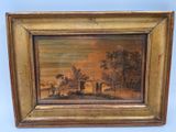 an old picture of a painting of a landscape with a house and trees