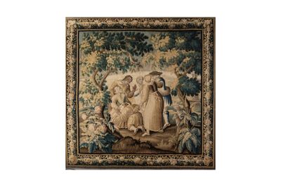 une image représentant une tapisserie sur laquelle figurent une femme et deux enfants