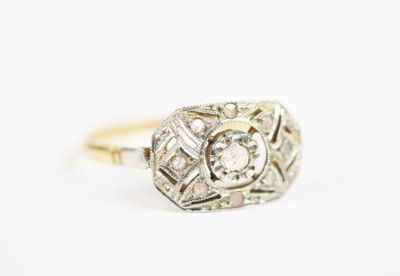 an art deco diamond ring in 18k white gold