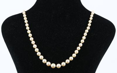 un collier de perles blanches sur un mannequin noir