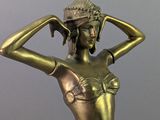 bronze statue of a woman with a hat on her head