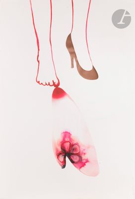 a drawing of a woman ' s feet with a shoe on it
