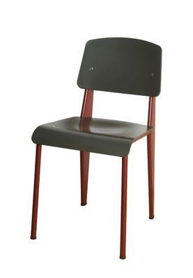 an image of a wooden chair with a black seat and back