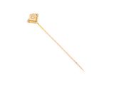gold plated stick pin with a single flower on a white background