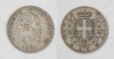 two silver coins, one with a crown and the other with a shield