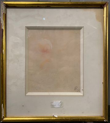 painting of a rose in a gold frame sitting on a table