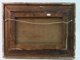 an old wooden picture frame with a rope hanging from it