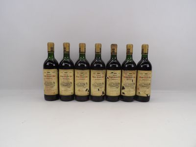 six bouteilles de vin alignées sur une surface blanche