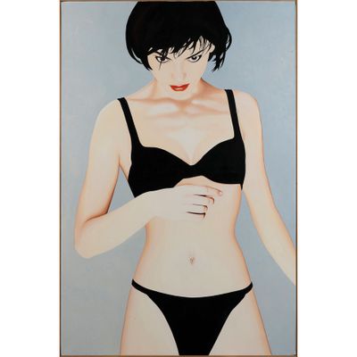 une image représentant un tableau d'une femme en bikini noir
