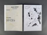 an open book with a drawing of a man and a woman