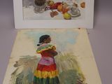two paintings of a woman in a colorful dress and a painting of a child