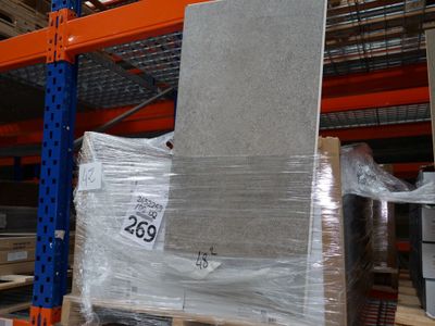 a pallet with a lot of boxes on it in a warehouse