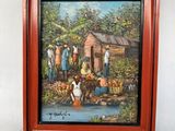 a painting of a group of people on a farm