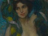 une image représentant un tableau où l'on voit une femme coiffée d'un chapeau, avec des citrons
