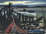 une image d'une peinture représentant un bateau dans l'eau