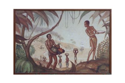 une image représentant un tableau où l'on voit un groupe de personnes dans la jungle