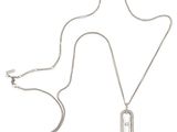 a necklace with a dog tag and a chain on a white background