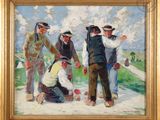 painting of a group of men playing a game of croquet